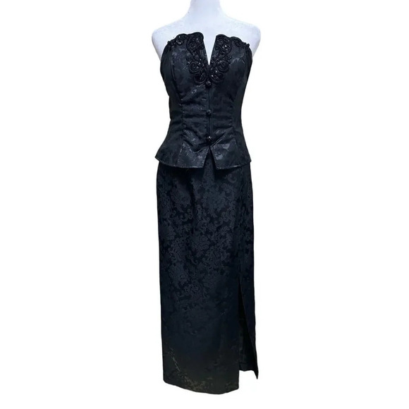 Jessica McClintock for Gunne Sax Vintage Black Strapless Formal Dress Size 9/10 - Picture 1 of 10
